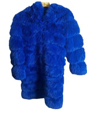 The Beauty Optimal Product Royal Blue Faux Fur Paneled Hooded Long Coat - Size S